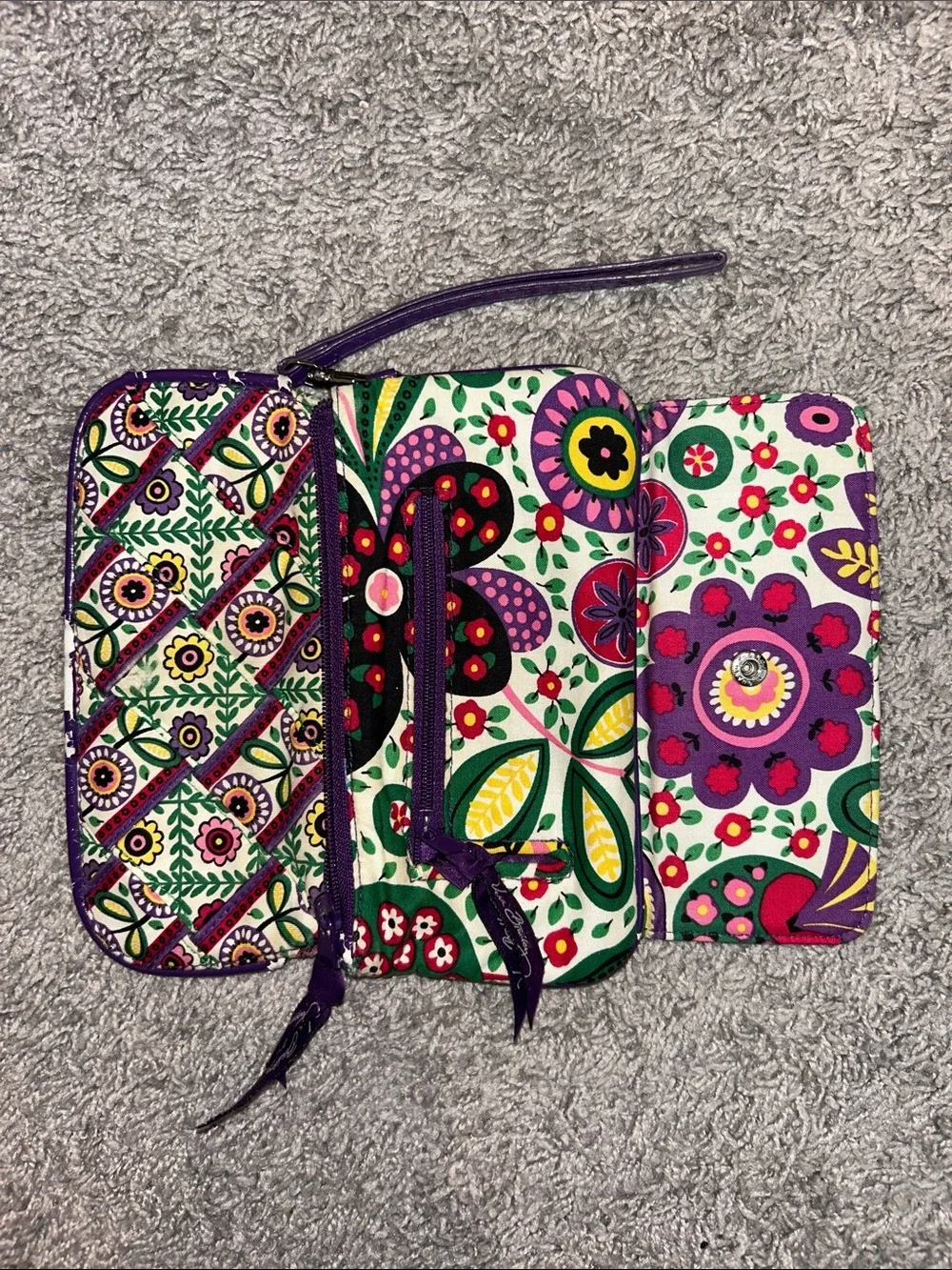 Vera Bradley Multicolor Floral Quilted Wristlet Wallet with Purple Trim